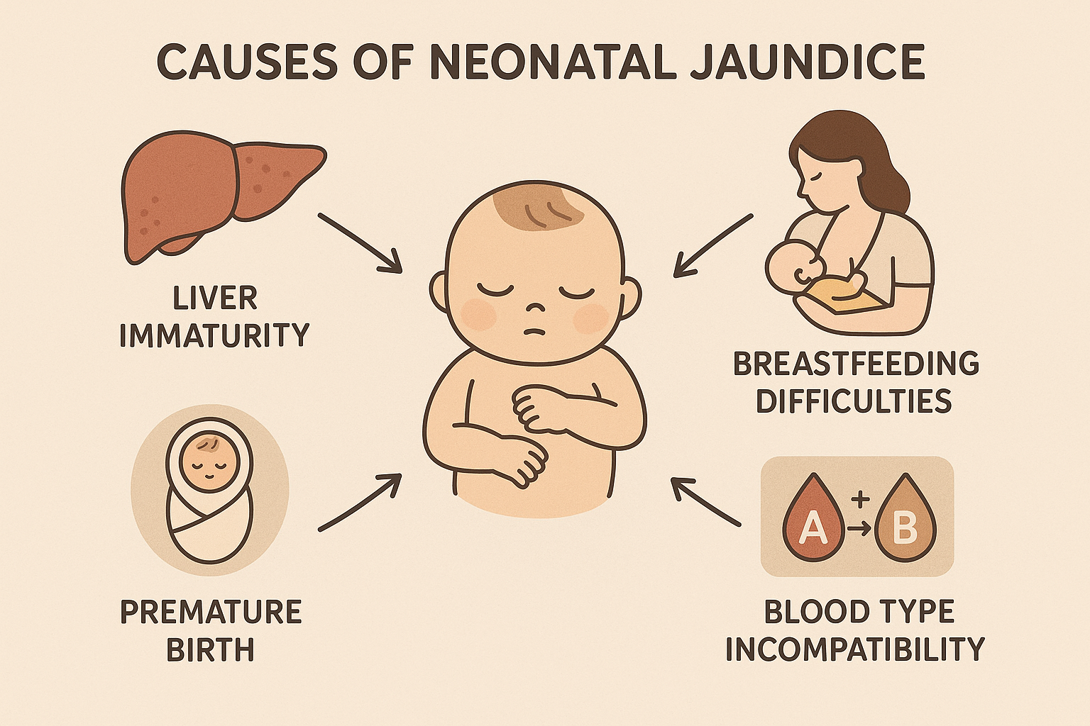 Diagram showing causes of neonatal jaundice