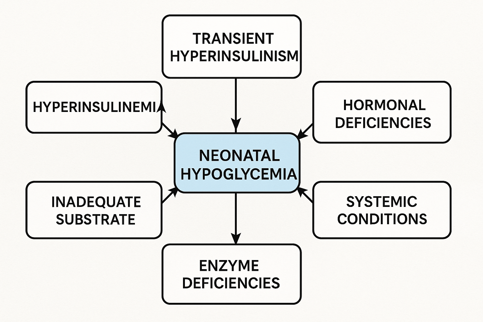 Diagram of causes of neonatal hypoglycemia