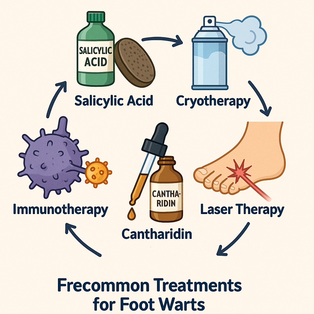 Illustration of common treatments for foot warts