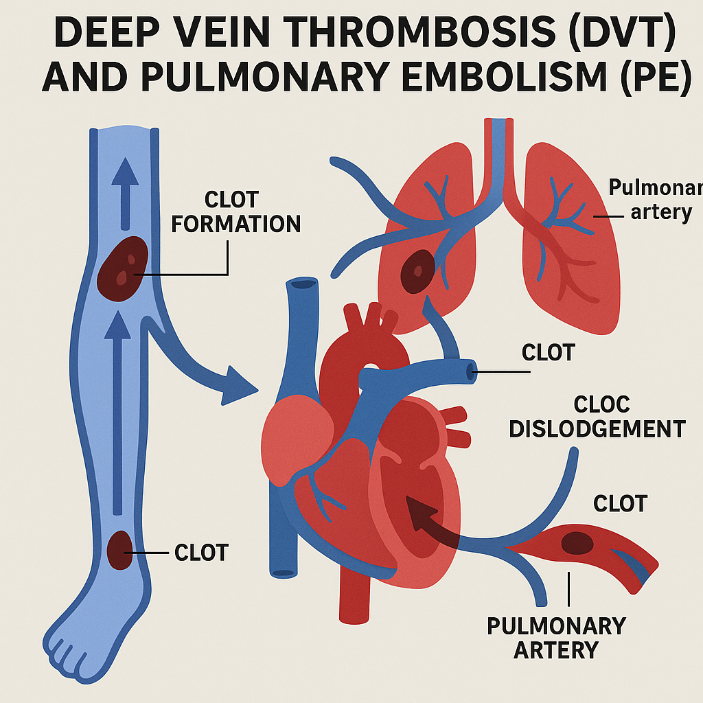 Diagram showing Deep Vein Thrombosis and Pulmonary Embolism
