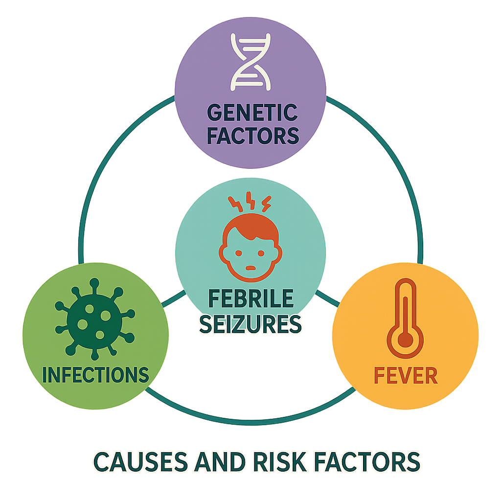 Infographic of causes and risk factors for febrile seizures