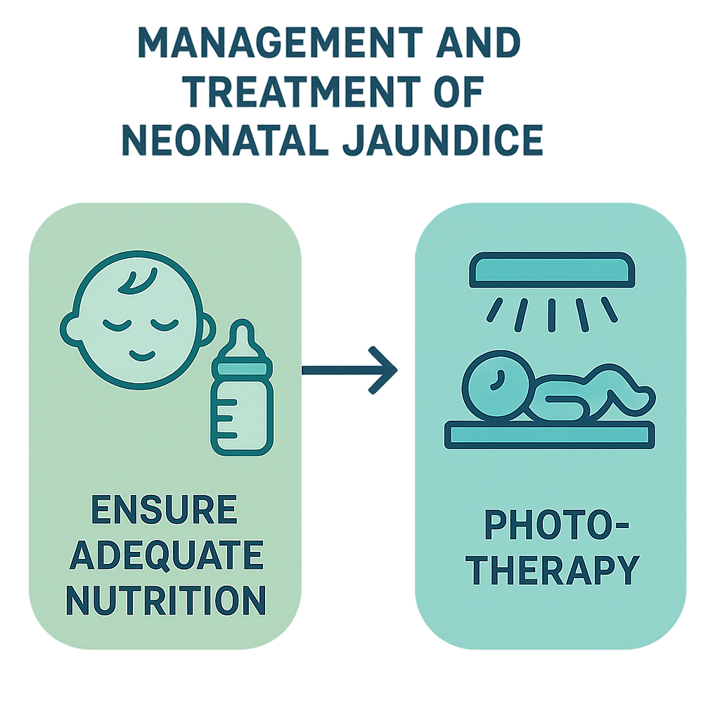 Infographic of management and treatment methods for neonatal jaundice