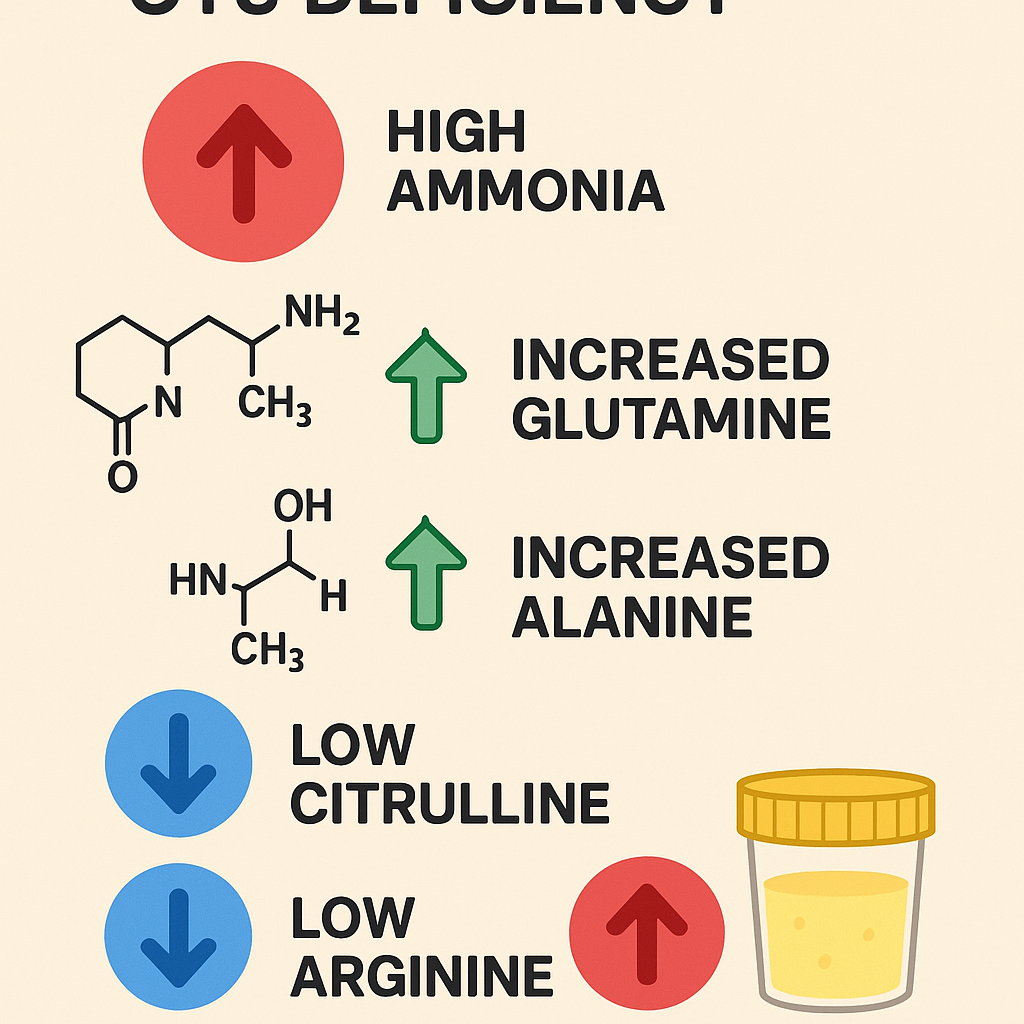 Illustration of laboratory findings in OTC deficiency