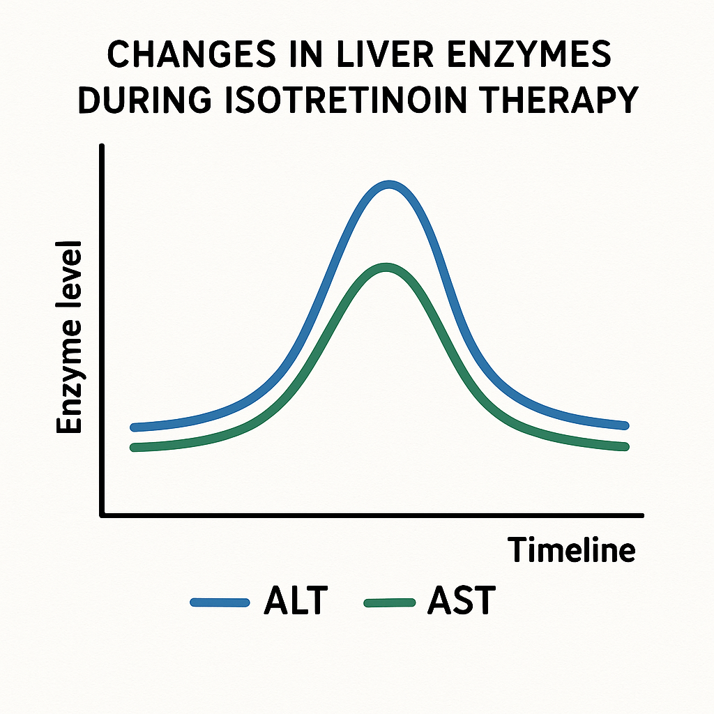 Diagram of liver enzyme changes during isotretinoin therapy