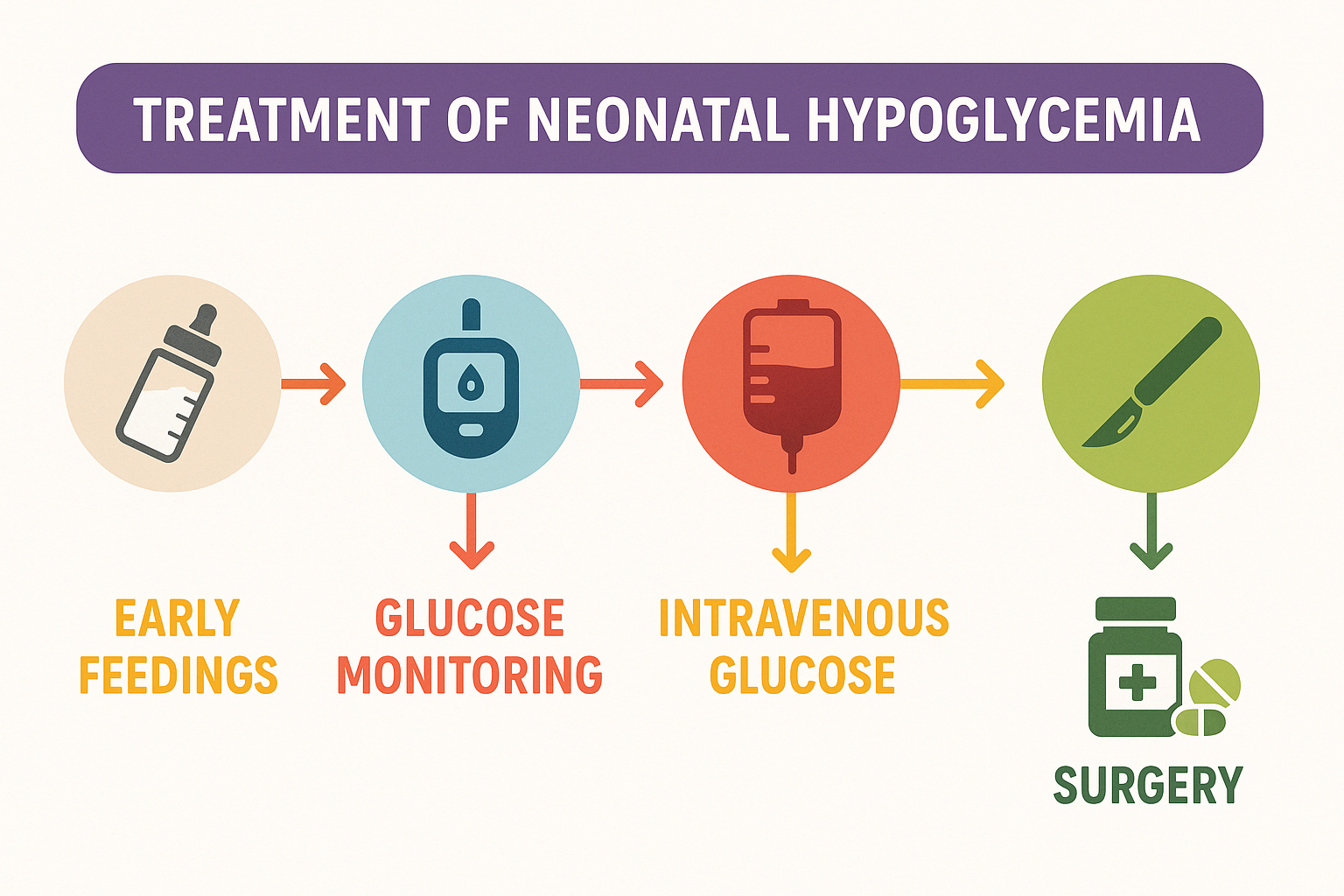 Infographic on treatment steps for neonatal hypoglycemia
